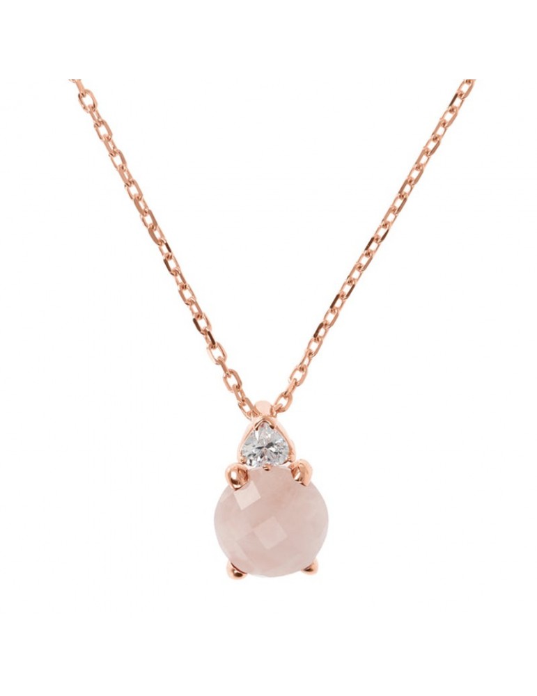 Collana Girocollo In Argento 925 Con Quarzo Rosa &ndash; Fiore Perline Pietre Dure