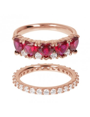 Bronzallure Woman's Ring - Altissima Double Eternity and Red Nanogem Heart - 0 2
