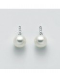 Miluna Woman's Earrings - in 18K White Gold with 7.5-8 mm Pearls and Natural Diamonds - 0
