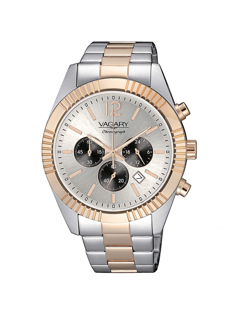 Vagary Men's Watch - Timeless Chronograph 41mm Bicolor Silver Rose Gold - 0