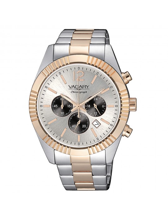 Vagary Men's Watch - Timeless Chronograph 41mm Bicolor Silver Rose Gold - 0