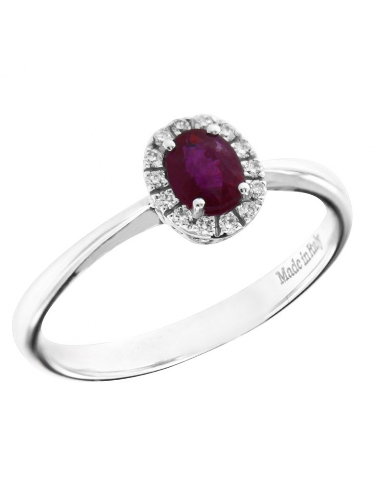 Davite & Delucchi Woman's Ring - Rosette in 18K White Gold with Natural Diamonds and Ruby 0.45 ct - 0