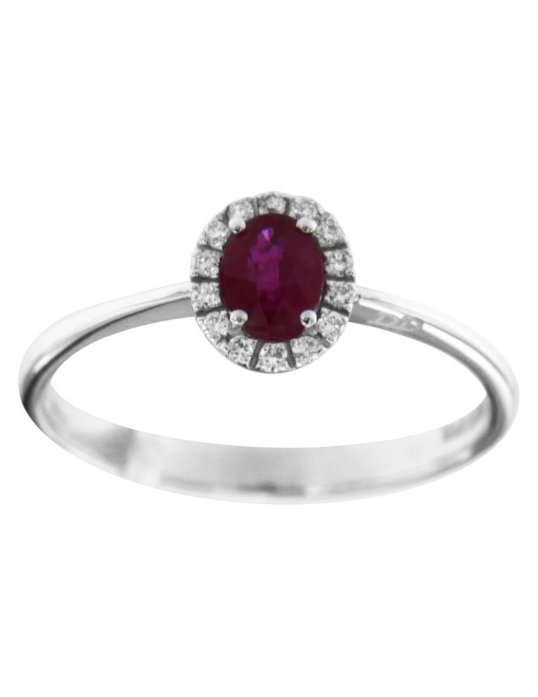 Davite & Delucchi Woman's Ring - Rosette in 18K White Gold with Natural Diamonds and Ruby 0.45 ct - 0