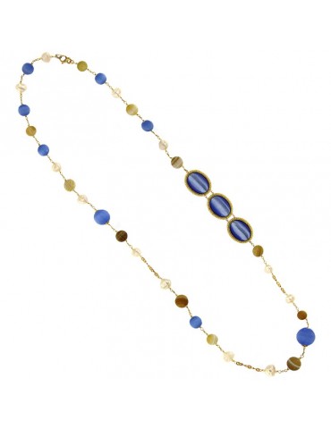 Collana Sikè - Argento 925% Dorato - Quarzo Idrotermale-Perle-ART12611