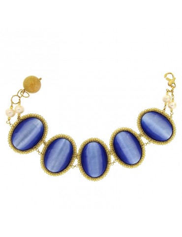 Bracciale Sikè Quarzo Idrotermale Blu e Perle da Donna - 0