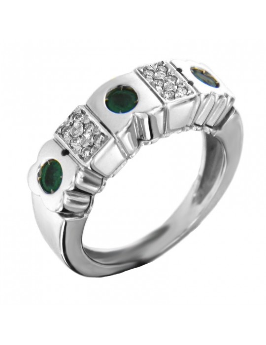Zancan Ring - 18K White Gold - Diamonds - Emeralds - ARTTA001