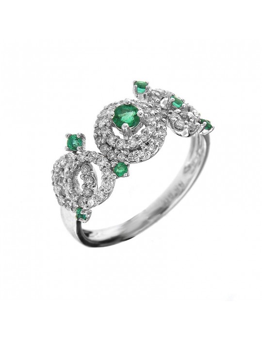 Anello Chirico con Diamanti e Smeraldi da Donna - 0