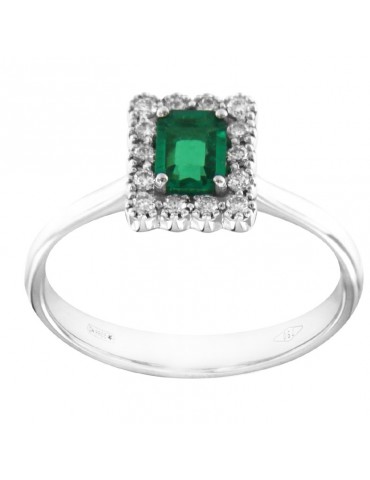 Crieri Woman's Ring - Bogotá in 18K White Gold with Natural Diamonds and Emerald 0.32 ct - 0 2