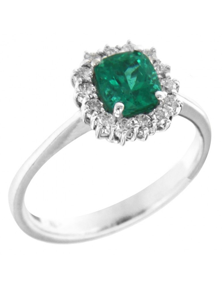 Crieri Woman's Ring - Bogotá in 18K White Gold with Natural Diamonds and Emerald 0,89 ct - 0