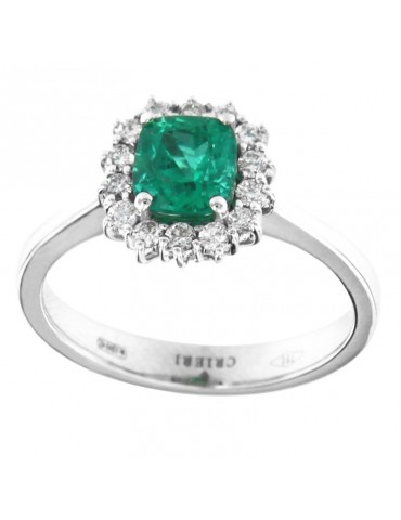 Crieri Woman's Ring - Bogotá in 18K White Gold with Natural Diamonds and Emerald 0,89 ct - 0 2