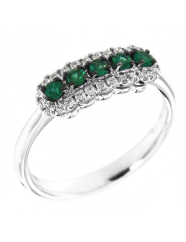 Davite & Delucchi Fantasia Woman's Ring - in 18k White Gold with Natural Diamonds and Emeralds 0.39 ct - 0