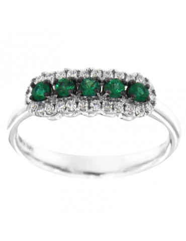 Davite & Delucchi Fantasia Woman's Ring - in 18k White Gold with Natural Diamonds and Emeralds 0.39 ct - 0 2