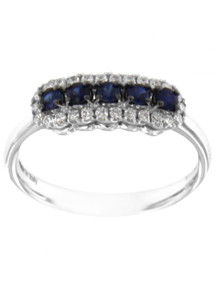 Davite & Delucchi Fantasia Woman's Ring - in 18k White Gold with Natural Diamonds and Sapphires 0.42 ct - 0
