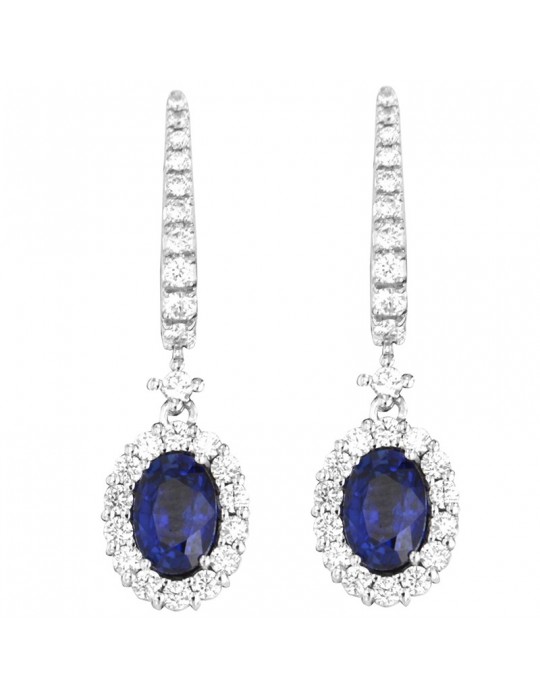 Davite & Delucchi Woman's Earrings - Pendants in 18k White Gold with Natural Diamonds and Sapphires 1.10 ct - 0