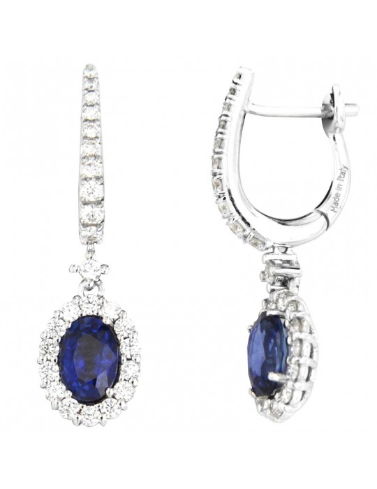Davite & Delucchi Woman's Earrings - Pendants in 18k White Gold with Natural Diamonds and Sapphires 1.10 ct - 0