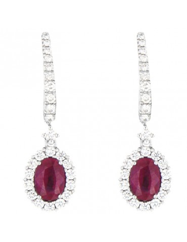 Davite & Delucchi Woman's Earrings - 18 kt White Gold Pendants with Natural Diamonds and Rubies 1.10 ct - 0