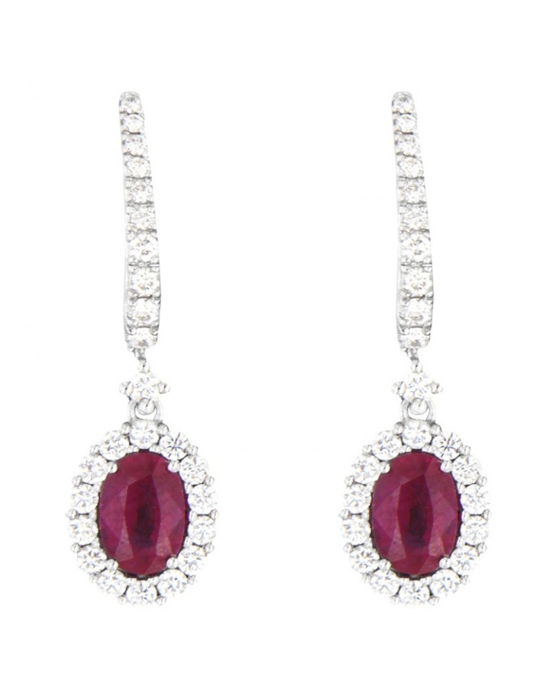 Davite & Delucchi Woman's Earrings - 18 kt White Gold Pendants with Natural Diamonds and Rubies 1.10 ct - 0