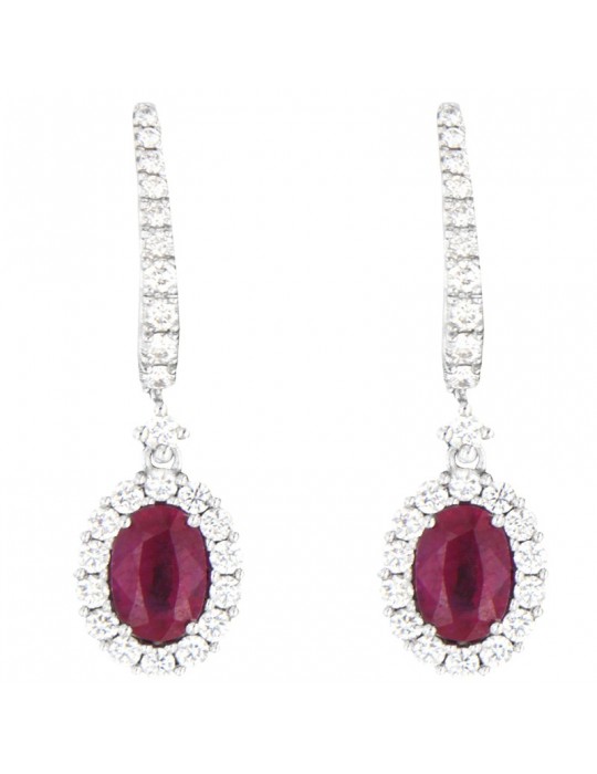 Davite & Delucchi Woman's Earrings - 18 kt White Gold Pendants with Natural Diamonds and Rubies 1.10 ct - 0