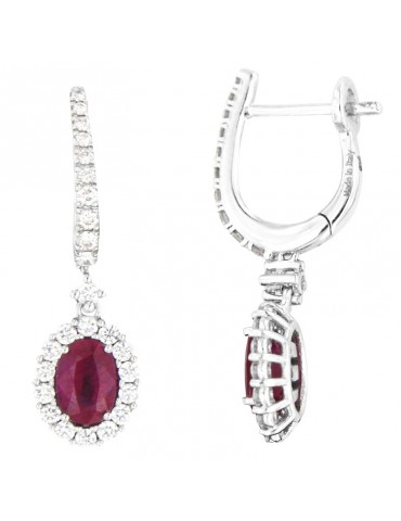 Davite & Delucchi Woman's Earrings - 18 kt White Gold Pendants with Natural Diamonds and Rubies 1.10 ct - 0 2