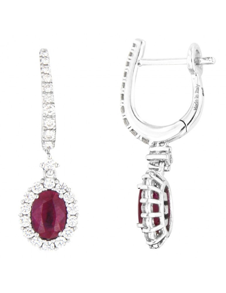 Davite & Delucchi Woman's Earrings - 18 kt White Gold Pendants with Natural Diamonds and Rubies 1.10 ct - 0