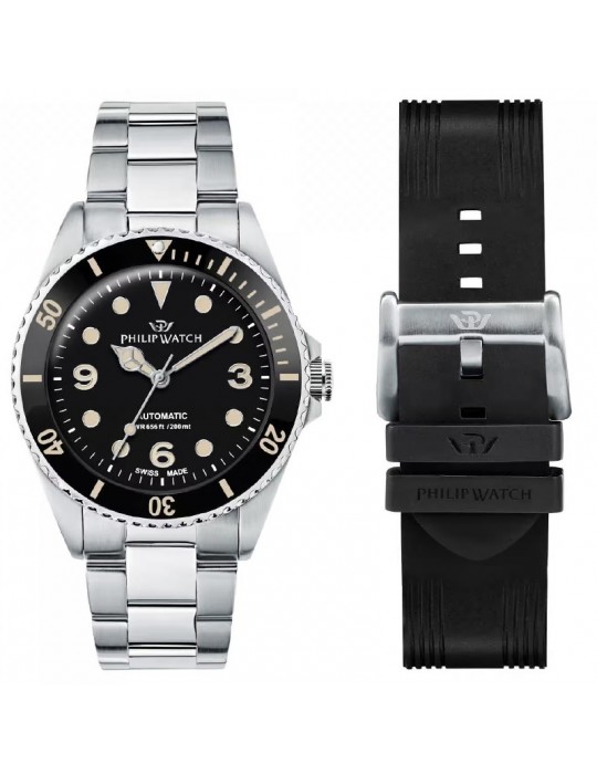 Philip Watch Man Watch - Caribe Mechanical Automatic 42mm Black - Special Pack with Strap Included - 0