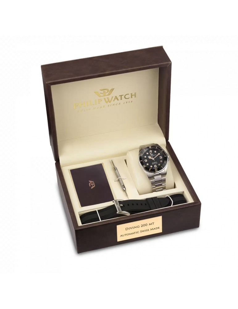Philip Watch Man Watch - Caribe Mechanical Automatic 42mm Black - Special Pack with Strap Included - 0