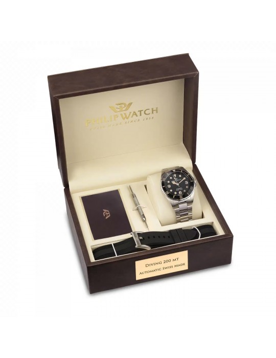 Philip Watch Man Watch - Caribe Mechanical Automatic 42mm Black - Special Pack with Strap Included - 0