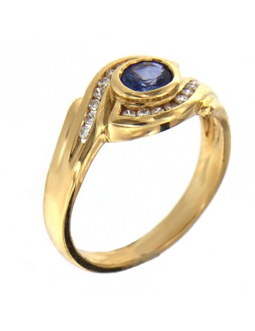 Picca Woman Ring - in Yellow Gold with Diamonds and Sapphire - 0