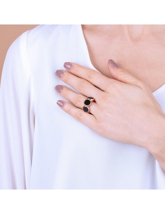 Bronzallure Woman Ring - Alba with Discs and Black Onyx - 0