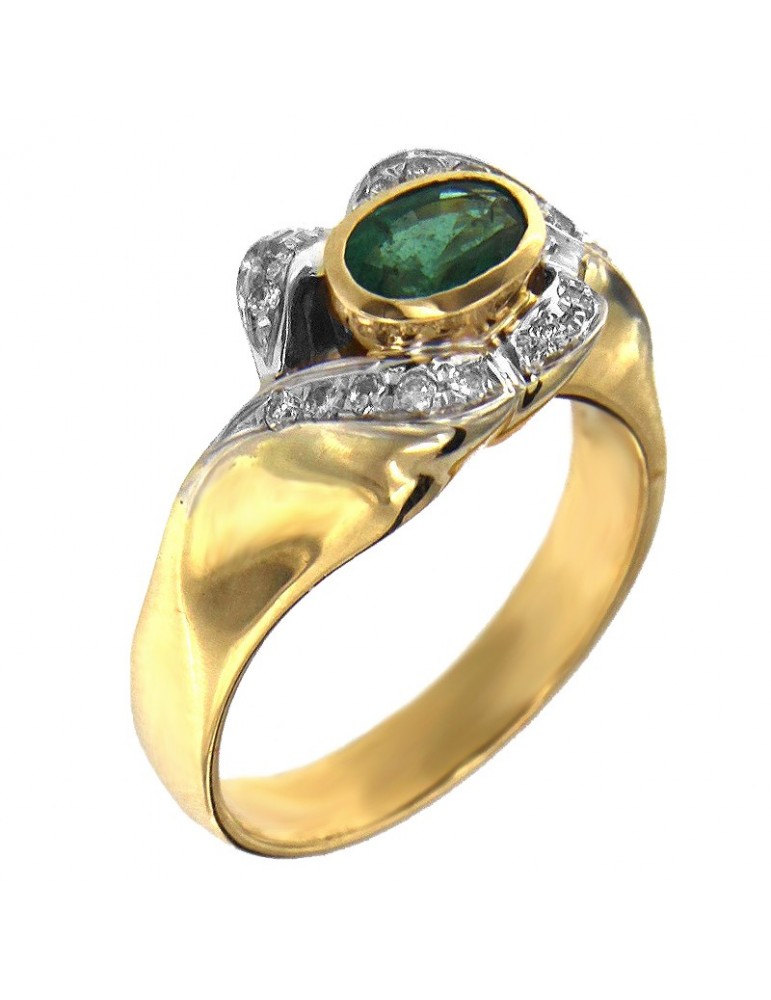 Anello Picca Donna in Oro Giallo con Diamanti e Smeraldo
