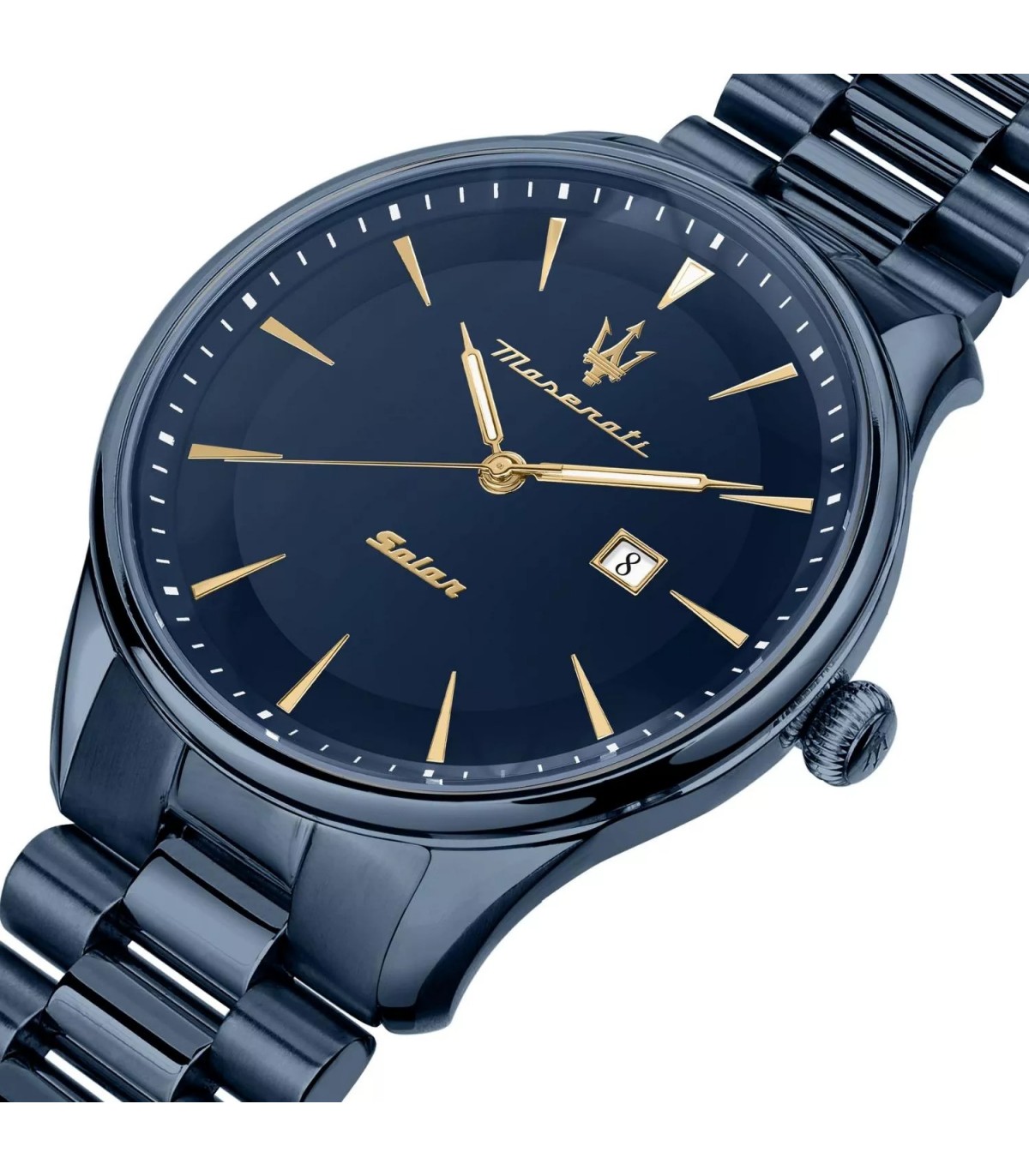 - - and Date 0 Gold Solar Time Men\'s Maserati Blue Watch 45mm