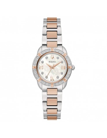 Bulova Woman's Watch - Classic Only Time 27mm Rose Gold Mother of Pearl with Natural Diamonds - 0