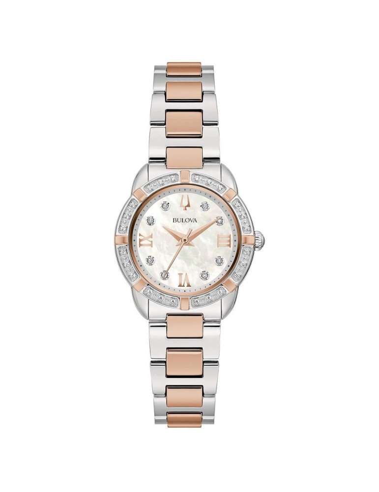 Bulova Woman's Watch - Classic Only Time 27mm Rose Gold Mother of Pearl with Natural Diamonds - 0