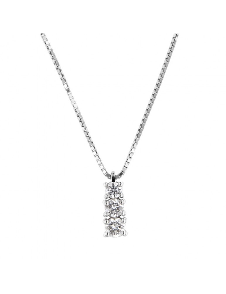 Davite & Delucchi Woman's Necklace - in 18K White Gold Trilogy Pendant with Natural Diamonds 0.27 ct - 0