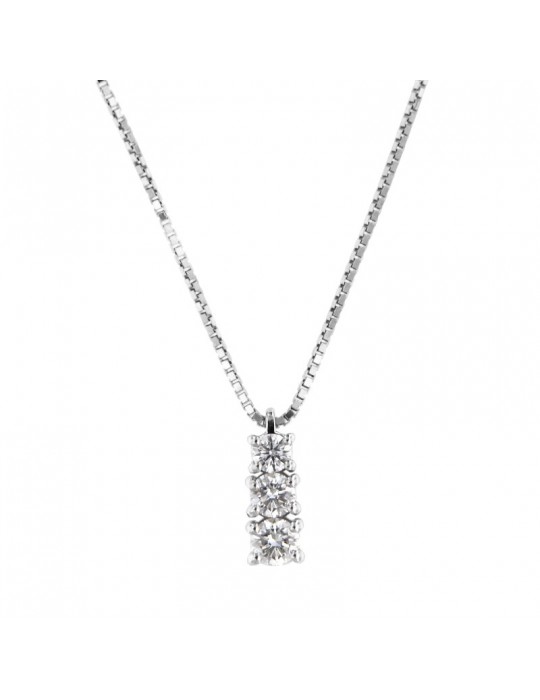 Davite & Delucchi Woman's Necklace - in 18K White Gold Trilogy Pendant with Natural Diamonds 0.27 ct - 0
