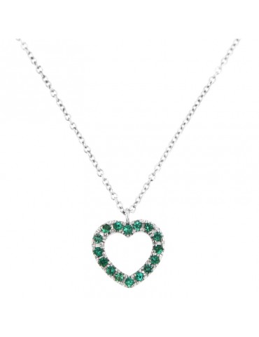 Davite & Delucchi Necklace - in 18k White Gold with Heart Pendant and 0.19 carat Emeralds - 0