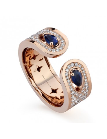Buonocore Woman's Ring - Open in 18K Rose Gold with Natural Diamonds and Blue Sapphires - 0