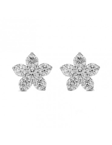 Buonocore Earrings - Flowers in 18K White Gold Flower with Natural Diamonds 0.45 ct - 0