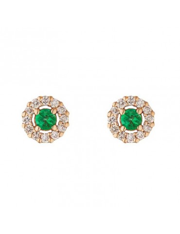Buonocore Earrings - Pearls in 18K Rose Gold with Natural Diamonds and Emeralds 0.06 ct - 0