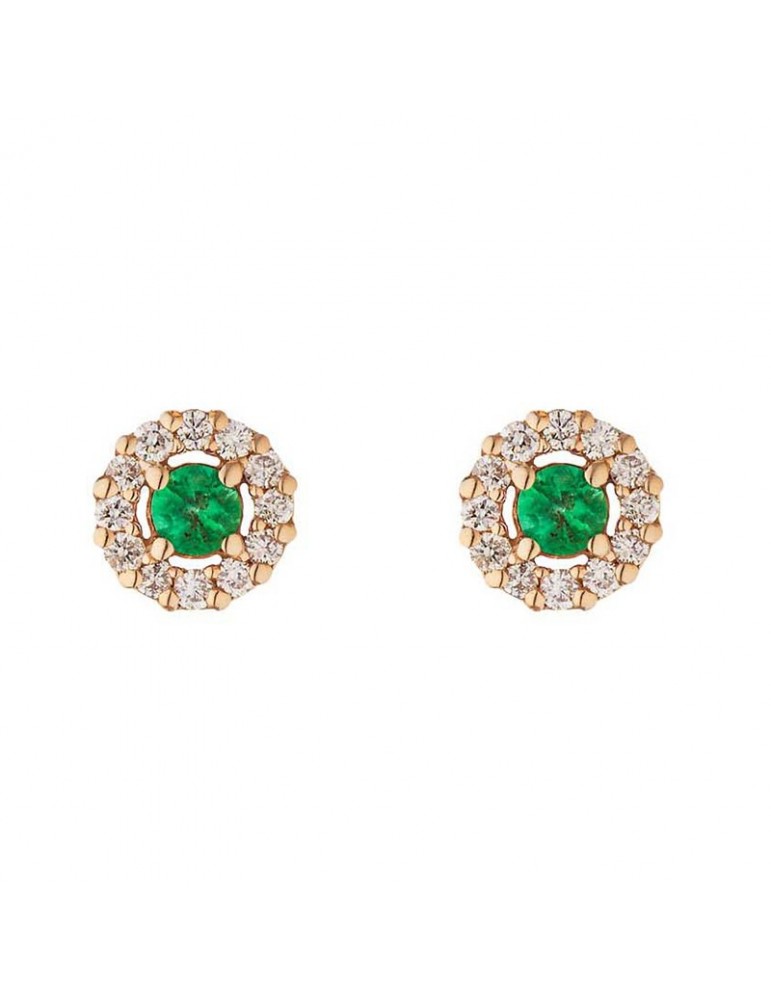 Buonocore Earrings - Pearls in 18K Rose Gold with Natural Diamonds and Emeralds 0.06 ct - 0
