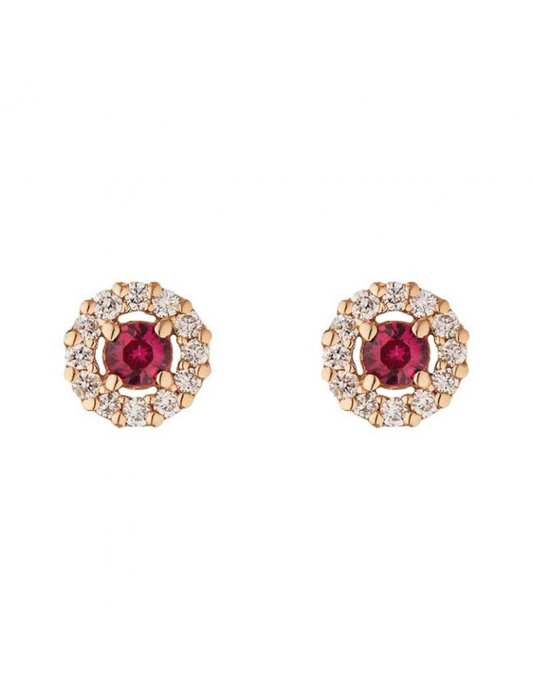 Buonocore Earrings - Pearls in 18K Rose Gold with Natural Diamonds and Rubies 0.08 ct - 0