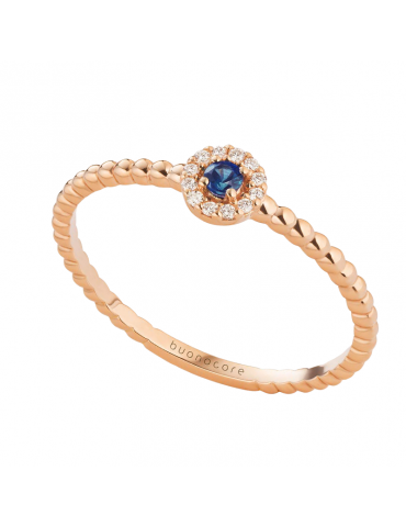 Buonocore Ring - Pearls in 18K Rose Gold with Natural Diamonds and Blue Sapphire 0.06 ct - 0