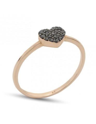 Buonocore Ring - 18 carat Rose Gold with Heart and Black Diamonds 0.16 ct - 0