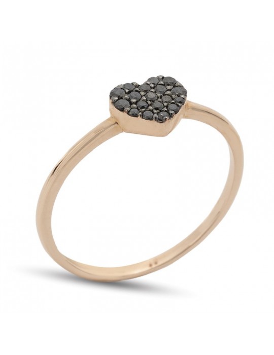 Buonocore Ring - 18 carat Rose Gold with Heart and Black Diamonds 0.16 ct - 0