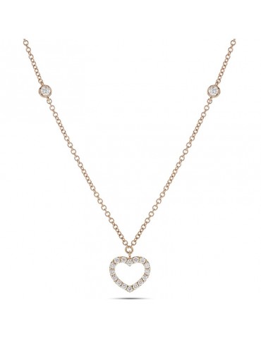 Buonocore Necklace - Heart in 18K Rose Gold Open Heart with Natural Diamonds 0.24 ct - 0
