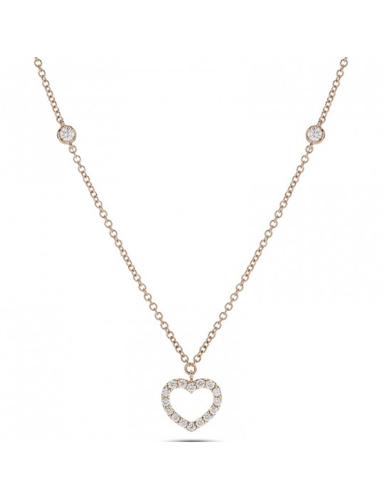 Buonocore Necklace - Heart in 18K Rose Gold Open Heart with Natural Diamonds 0.24 ct - 0