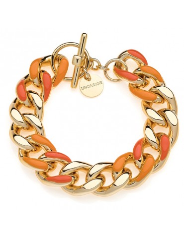 Unoaerre Woman's Bracelet - Colors Bracelet in Golden Bronze with Orange Groumette Chain 20cm - 0