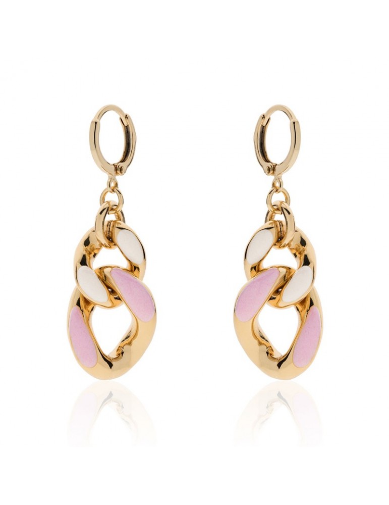 Unoaerre Woman's Earrings  - Colors in Golden Bronze with Pink and White Groumette Chain - 0
