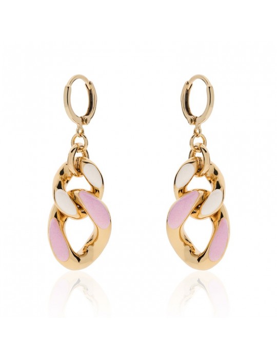Unoaerre Woman's Earrings  - Colors in Golden Bronze with Pink and White Groumette Chain - 0