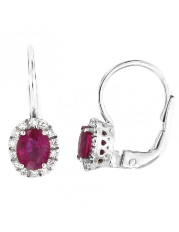 Davite & Delucchi Woman's Earrings - 18 kt White Gold Pendants with Natural Diamonds and Rubies 0.95 ct - 0 2